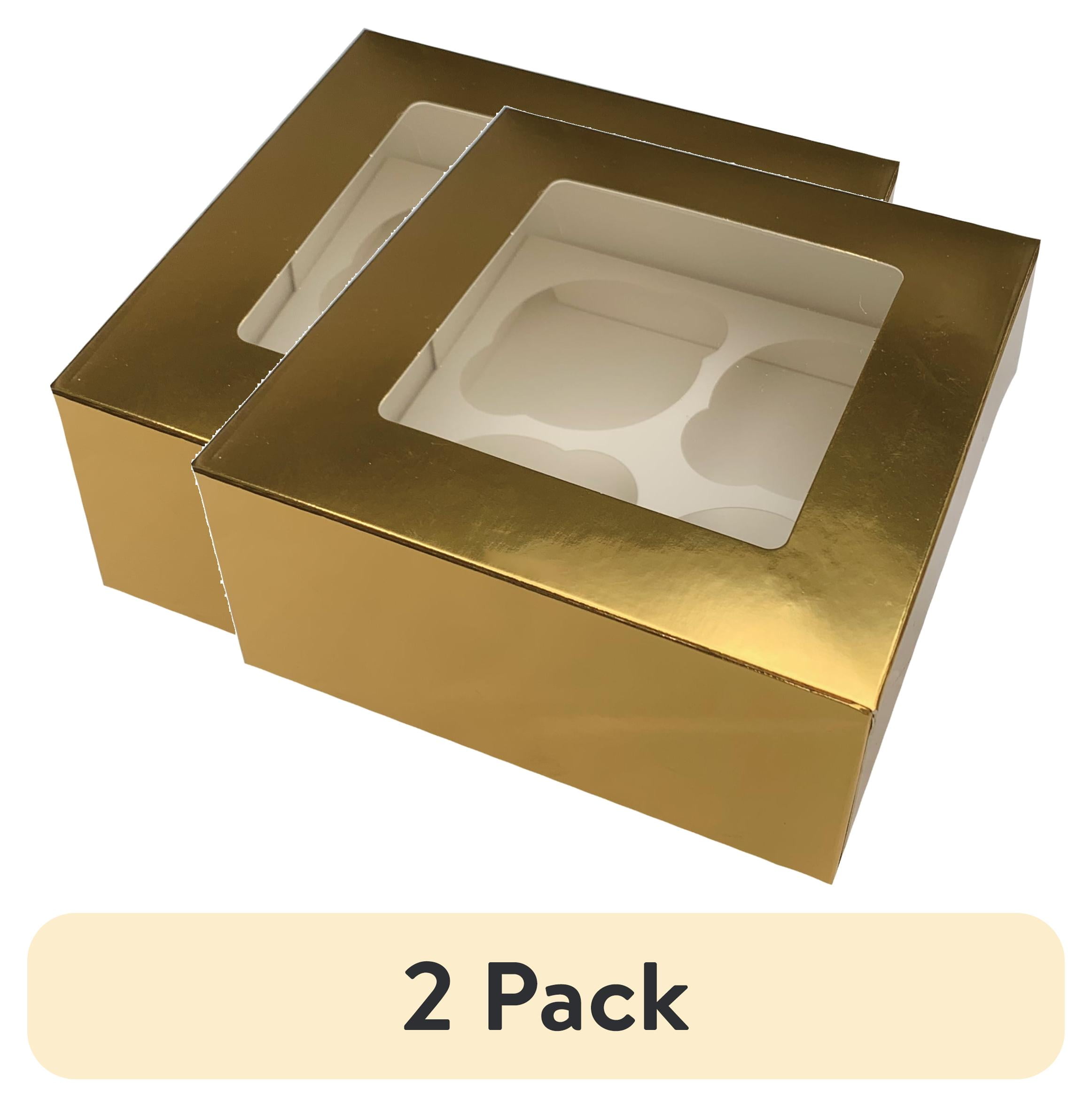 (2 pack) Way to Celebrate! 4 Cavity Gold Treat Boxes with Window, 3-Count