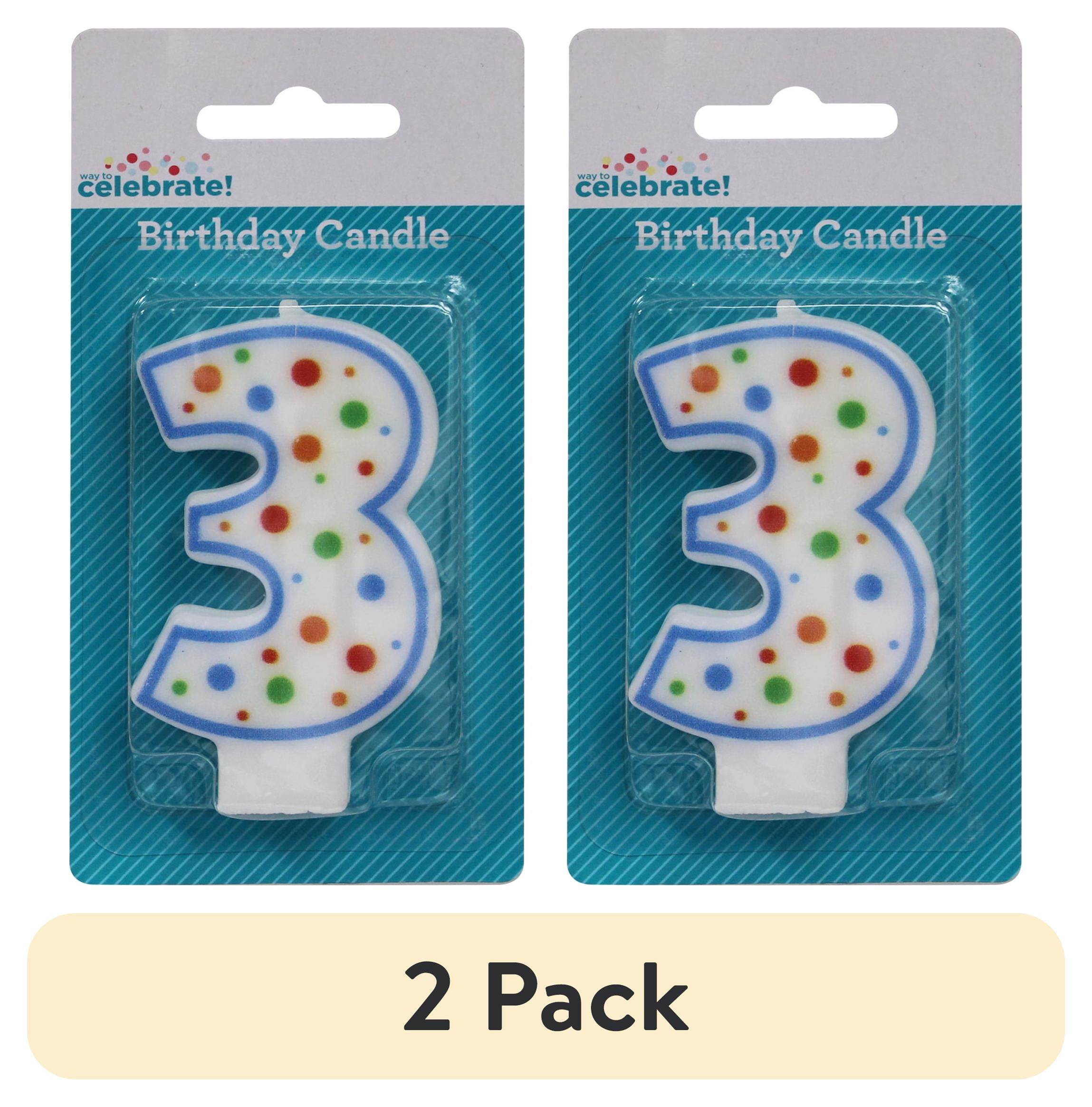 (2 pack) Way to Celebrate! Assorted Colors Birthday Candle, Number 3