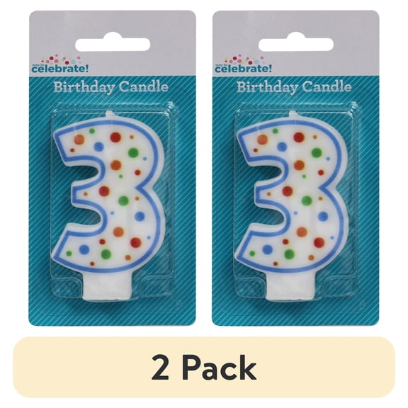(2 pack) Way to Celebrate! Assorted Colors Birthday Candle, Number 3