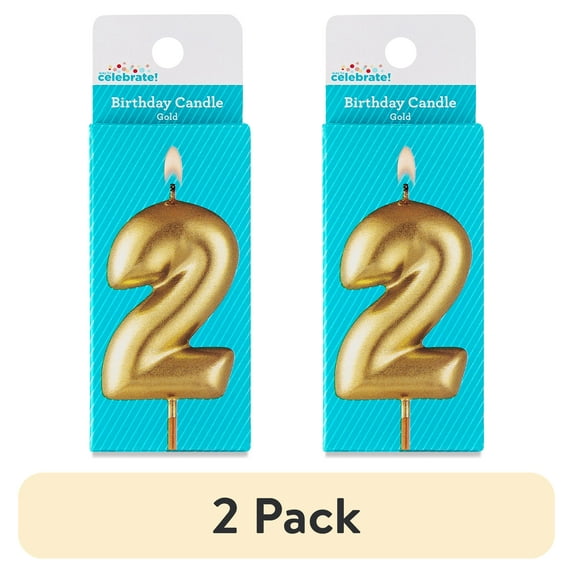 (2 pack) Gold Number 2 Birthday Candle, by Way To Celebrate