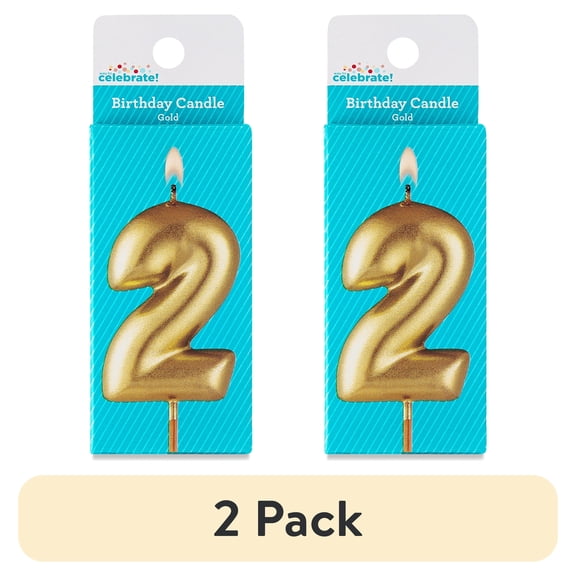 (2 pack) Gold Number 2 Birthday Candle, by Way To Celebrate