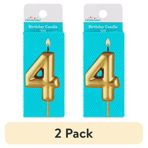 (2 pack) Gold Number 4 Birthday Candle, by Way To Celebrate