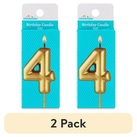 (2 pack) Gold Number 4 Birthday Candle, by Way To Celebrate