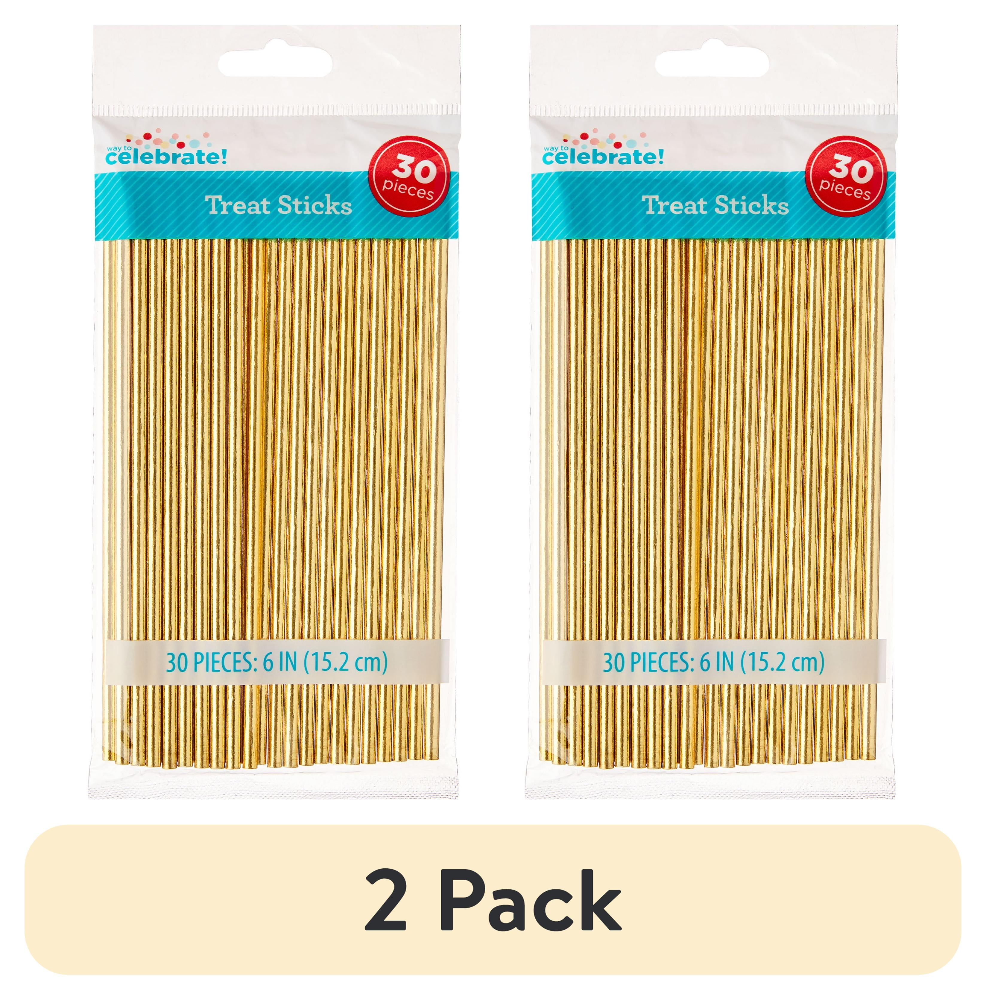 (2 pack) 30 Count, 6 IN, Gold, Paper Treat Sticks, by Way To Celebrate