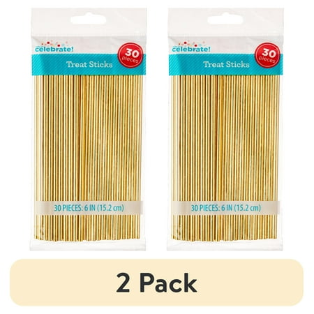 (2 pack) 30 Count, 6 IN, Gold, Paper Treat Sticks, by Way To Celebrate