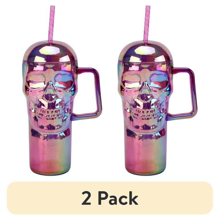 2 pack) Way to Celebrate Halloween 30 oz Plastic Rainbow Iridescent Skull  Tumbler with Straw, Purple Multicolor - Walmart.com