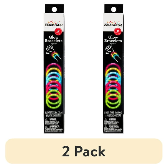 (2 pack) Multicolor Glow Bracelets, 8", 8 Count, by Way To Celebrate