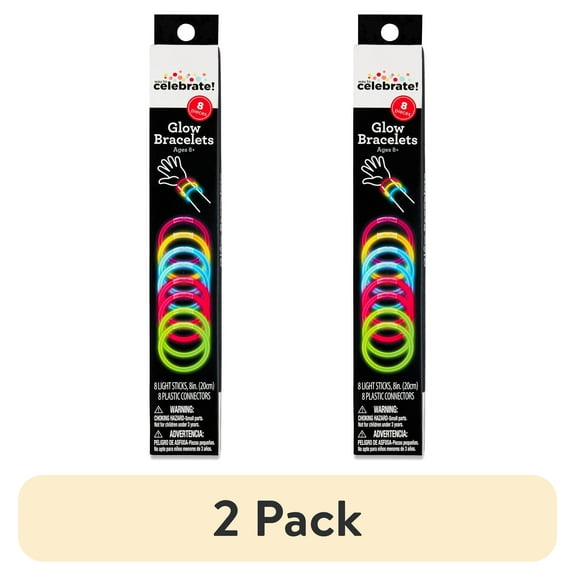 (2 pack) Multicolor Glow Bracelets, 8", 8 Count, by Way To Celebrate