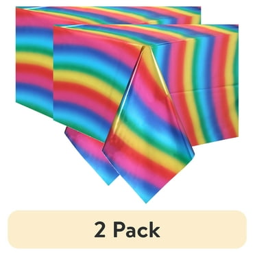 (2 pack) Way to Celebrate! Rainbow Foil Party Tablecloth, 84in x 54in