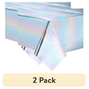 (2 pack) Way to Celebrate! Rainbow Pastel Foil Party Tablecloth, 84in x 54in
