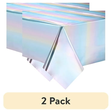 (2 pack) Way to Celebrate! Rainbow Pastel Foil Party Tablecloth, 84in x 54in