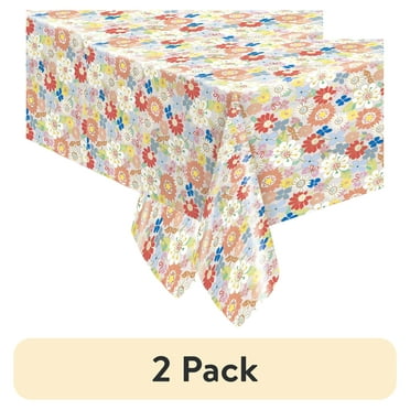 (2 pack) Way to Celebrate! Retro Daisy Foil Party Tablecloth, 84 x 54in
