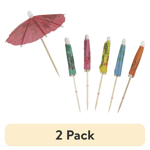 (2 pack) Way to Celebrate! Tropical Paper Drink Umbrellas, Assorted, 100ct