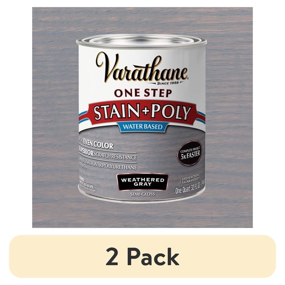 (2 pack) Weathered Gray, Varathane One Step Interior Wood Stain + Polyurethane, Semi-Gloss -333649, Quart