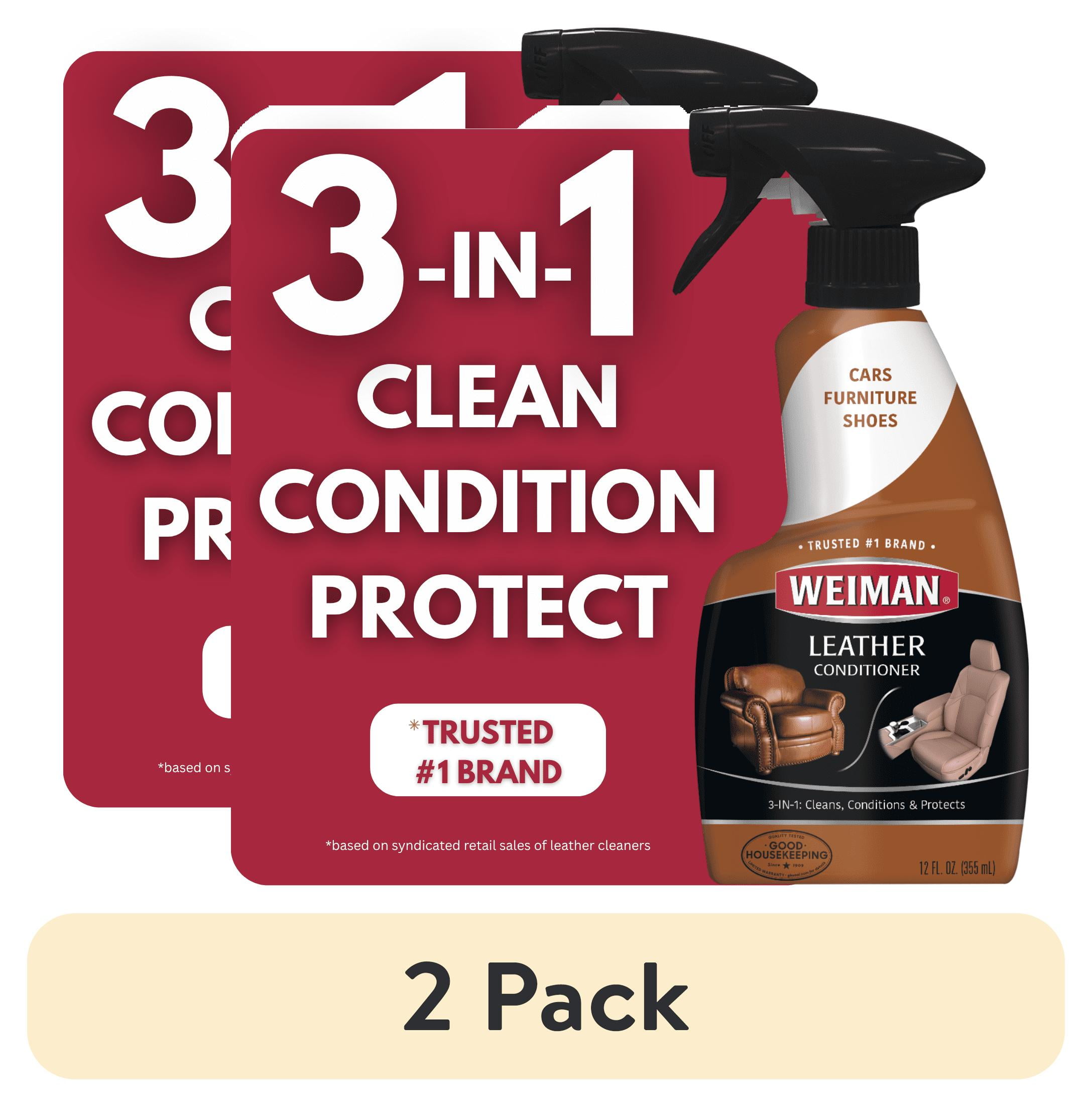 2 pack) Weiman 3-In-1 Leather Cleaner & Conditioner for Furniture
