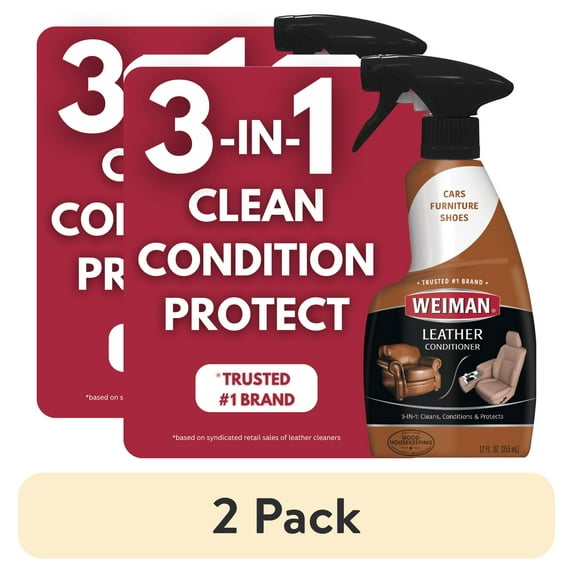 (2 pack) Weiman 3-In-1 Leather Cleaner & Conditioner for Furniture, Car Seats, Bags & Shoes, UVX Protection, 16oz
