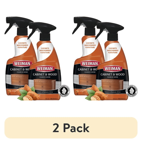 (2 pack) Weiman Liquid Wood Cleaner & Polish, Almond Scent, 16 Fluid Ounce, 2 Count w/ Microfiber Towel NEW LOOK!