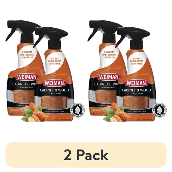 (2 pack) Weiman Liquid Wood Cleaner & Polish, Almond Scent, 16 Fluid Ounce, 2 Count w/ Microfiber Towel NEW LOOK!