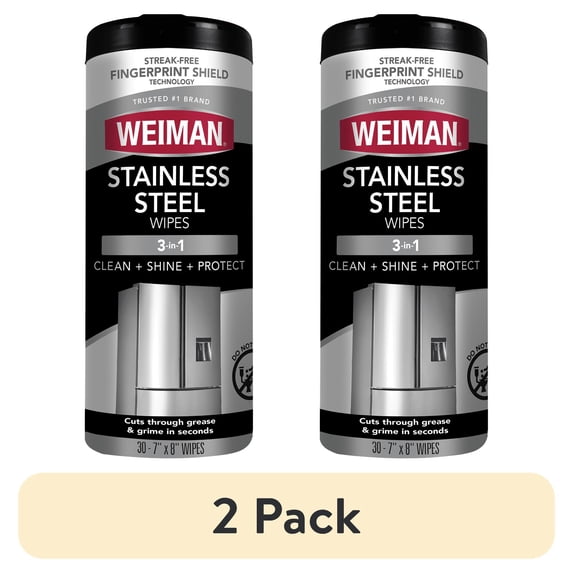 (2 pack) Weiman Stainless Steel Appliance Cleaning Wipes, Streak-Free Shine, 30 Count