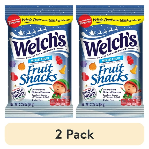 (2 pack) Welch's Fruit Snacks, Holiday Mixed Fruit, 2.25oz Bag