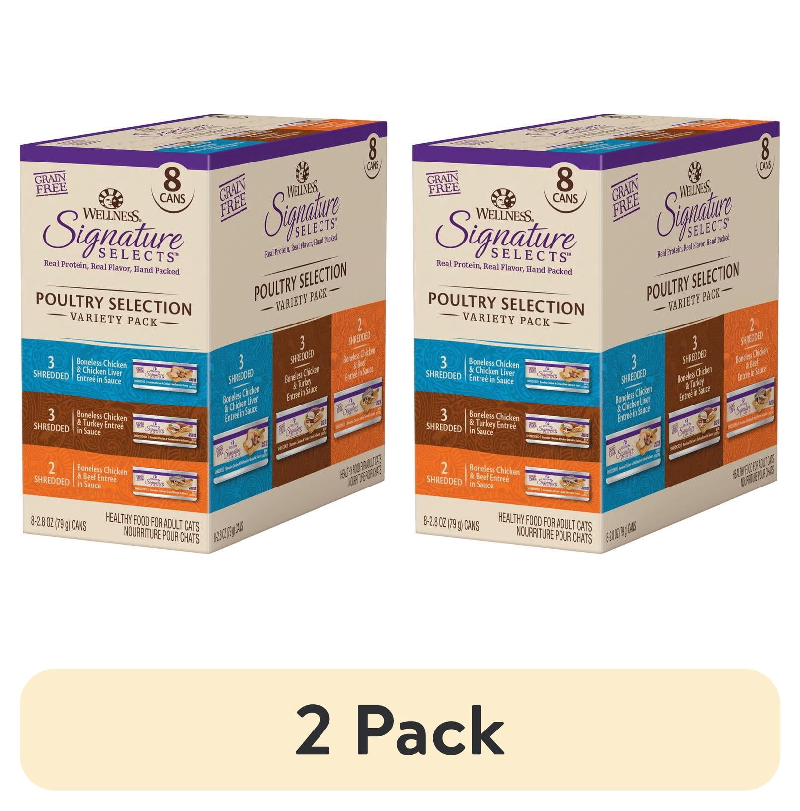 (2 pack) Wellness CORE Signature Selects Variety Pack Adult Canned Wet Cat Food, Natural, Protein Rich, Grain Free, Poultry Recipes, 2.8 oz, Pack of 8 Cans