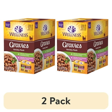 (2 pack) Wellness Complete Health Gravies Wet Cat Food, Healthy Indulgence Pouches Variety Pack, 3oz (Pack of 8)