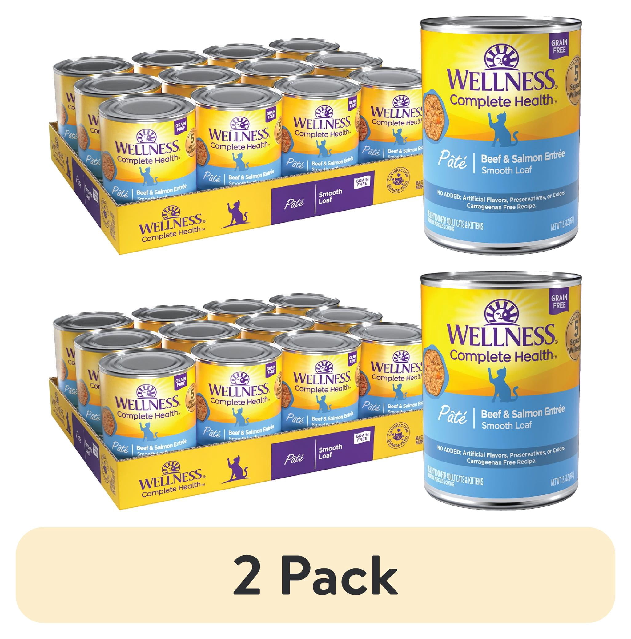 (2 pack) Wellness Complete Health Pate Adult Canned Wet Cat Food, Natural, Protein Rich, Grain Free, Beef and Salmon Entrée Recipe, 12.5 oz, Pack of 12 Cans