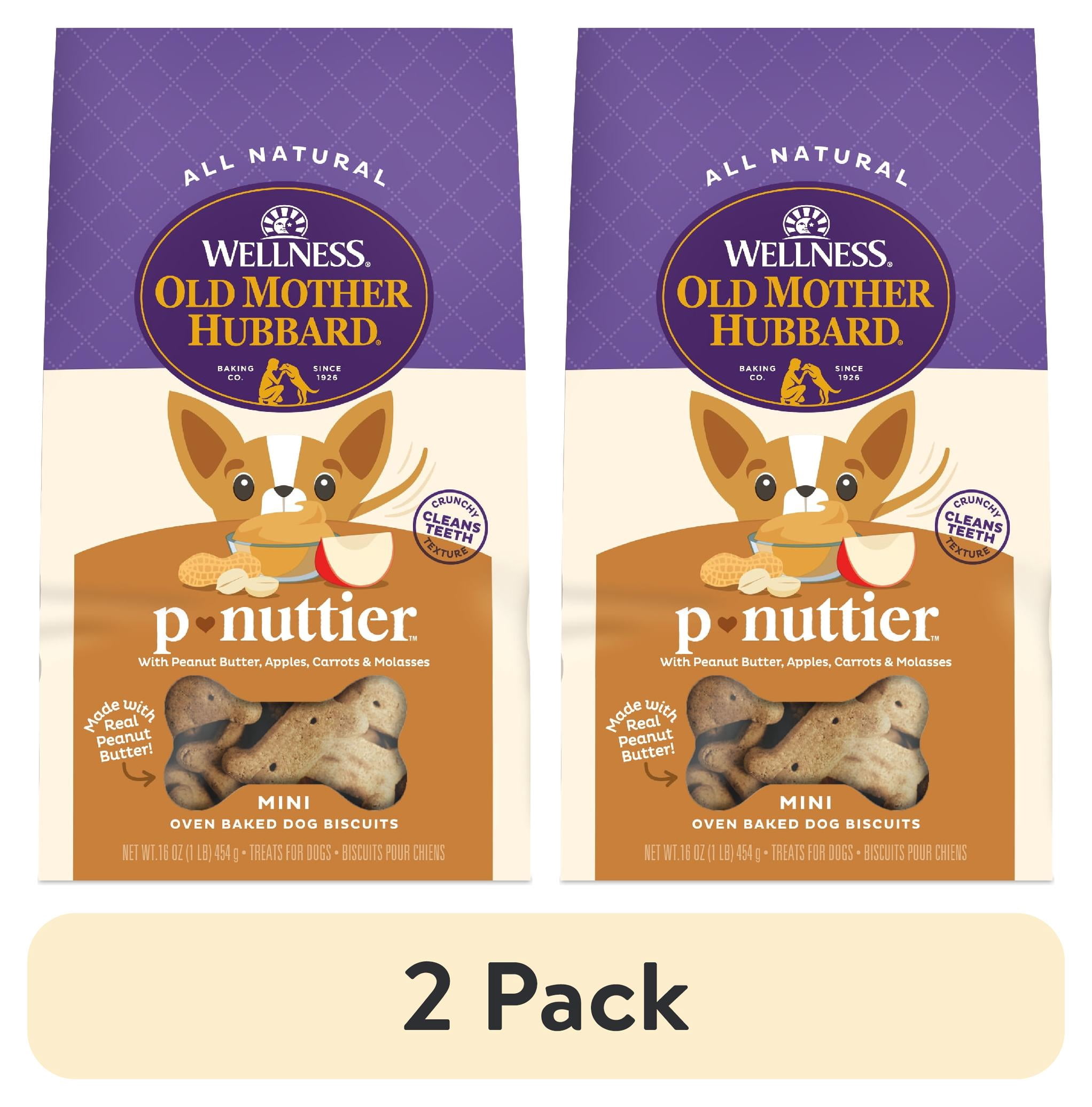 (2 pack) Wellness Old Mother Hubbard Classic P-Nuttier Biscuits Baked Dog Treats, Mini, 16 Ounce Bag