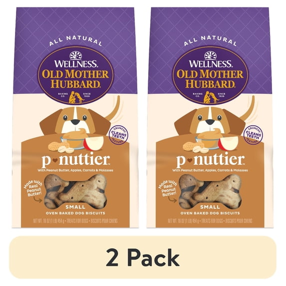 (2 pack) Wellness Old Mother Hubbard Classic P-Nuttier Biscuits Baked Dog Treats, Small, 16 Ounce Bag