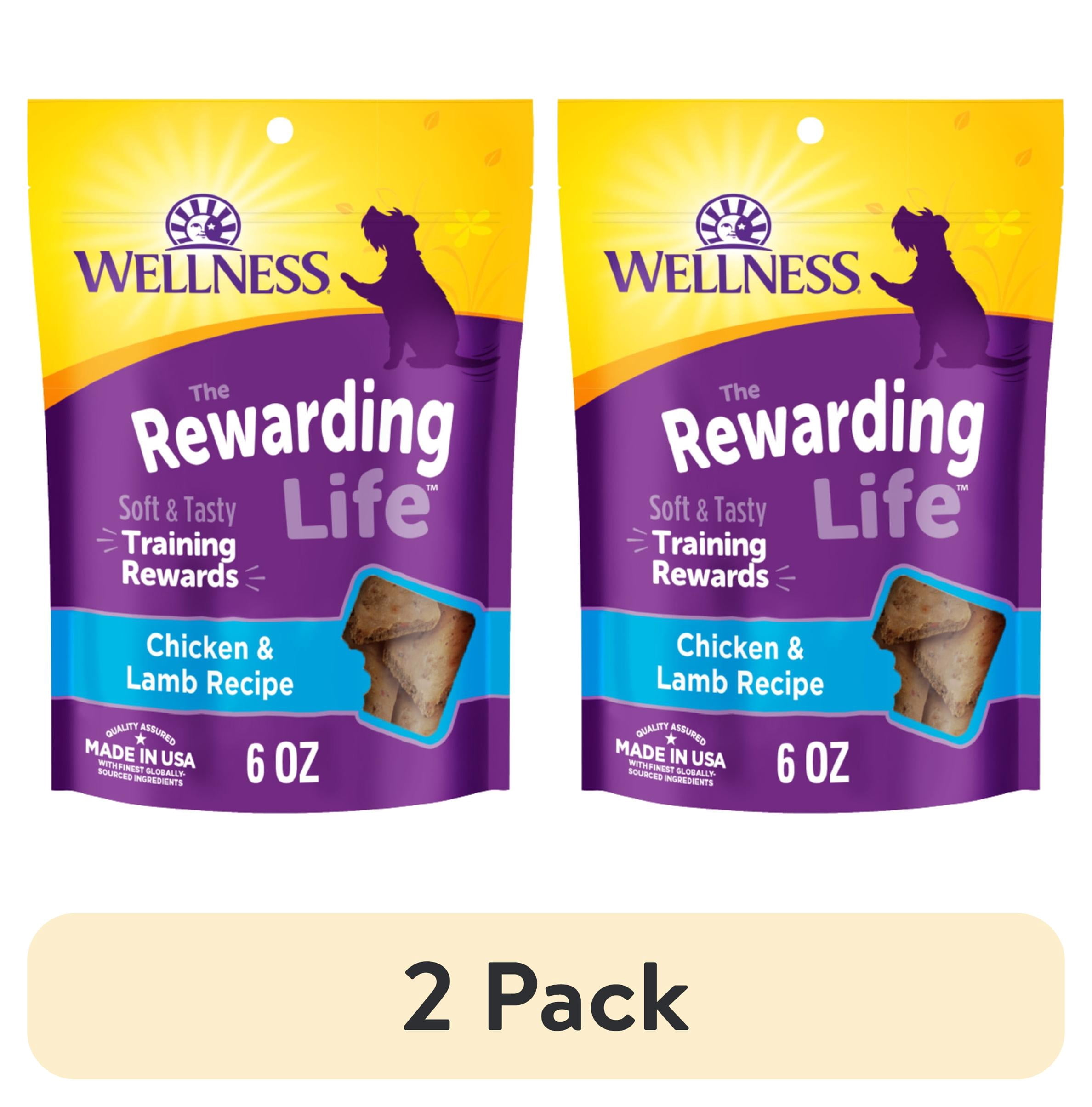 (2 pack) Wellness Rewarding Life Dog Treats, Natural, Training Treat, Grain Free, Soft Chicken & Lamb (6 Ounce bag)