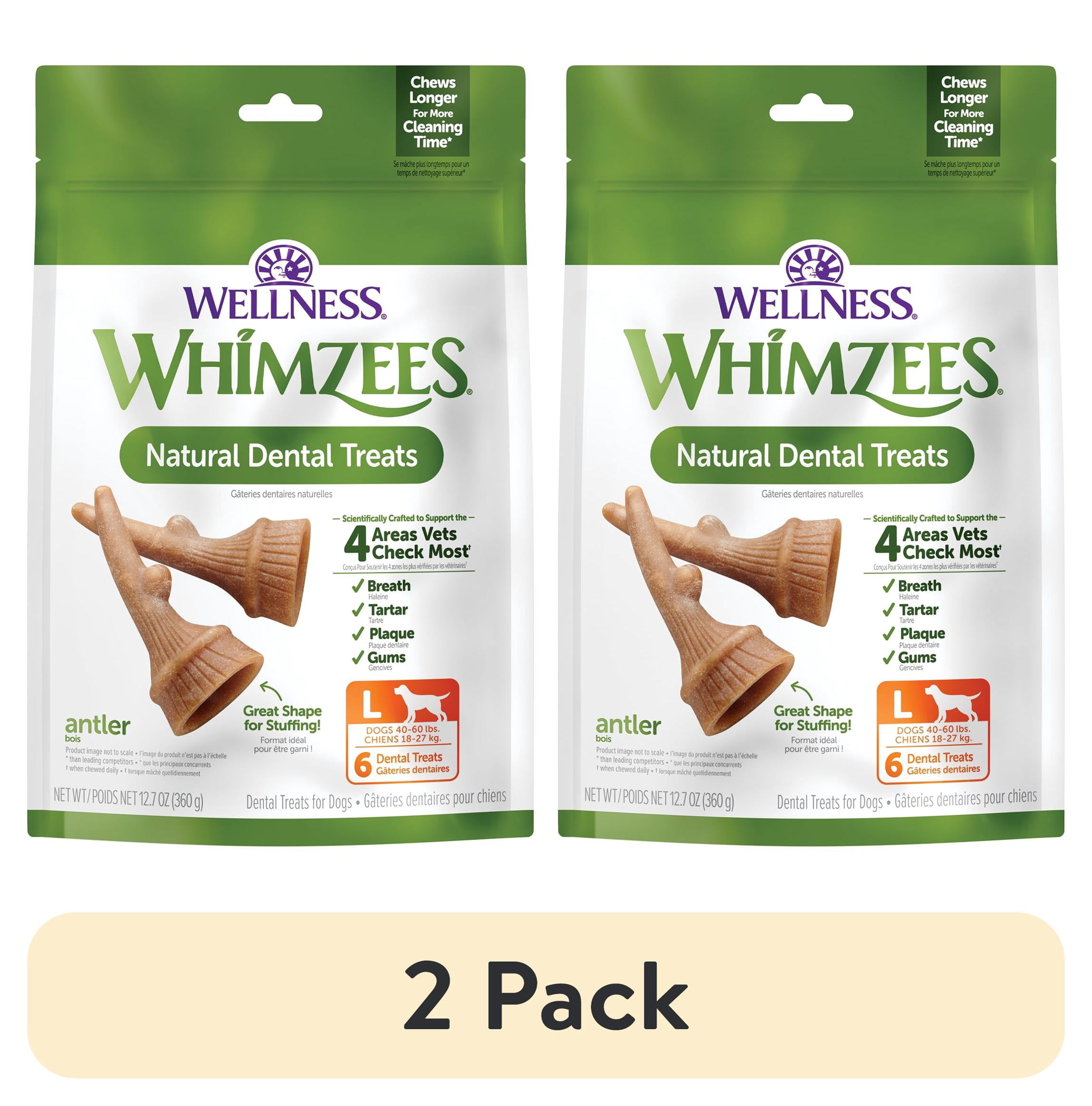 (2 pack) Wellness WHIMZEES Antler Occupy Natural Dog Dental Treat, Chews, Freshens Breath, Large Size, 12.7 oz Bag, 6 Count