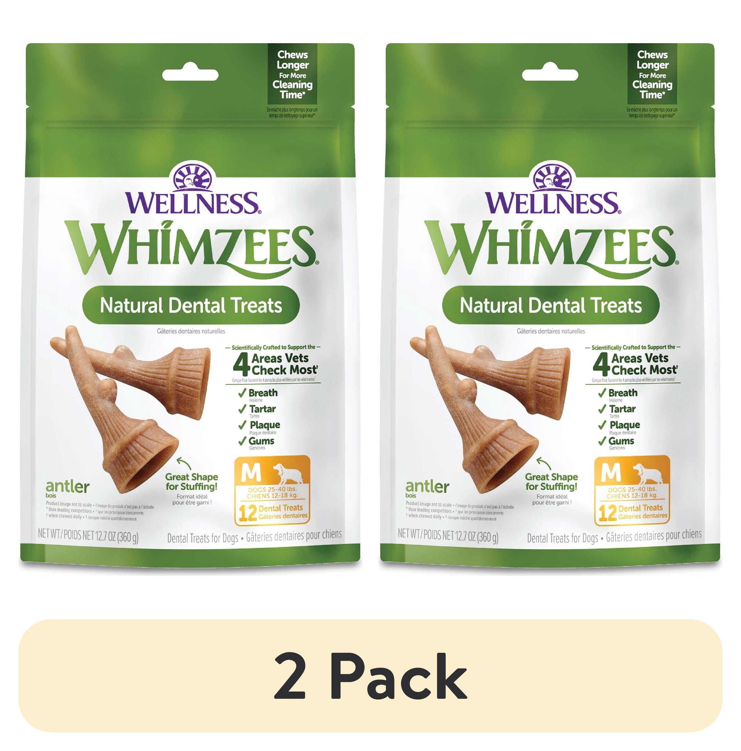 (2 pack) Wellness WHIMZEES Antler Occupy Natural Dog Dental Treat, Chews, Freshens Breath, Medium Size, 12.7 oz Bag, 12 Count