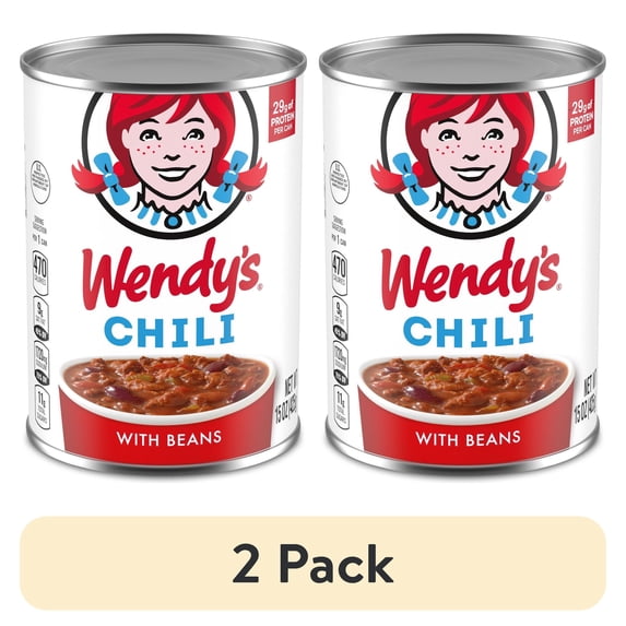 (2 pack) Wendy's Chili With Beans, 29g Protein Per Serving, Canned Chili, 15 oz. Can