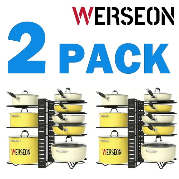 (2 pack) Werseon Pot Organizer Rack 8 Tiers Pots and Pans Organizer, Pot Lid Organizer for Kitchen Cabinet Cookware Organizers and Storage,Upgraded