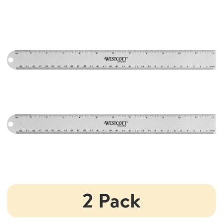 (2 pack) Westcott 12" Aluminum Ruler, Cork Back, Imperial/Metric, 0.09 lbs. 1-Count, Not Bulk, High School