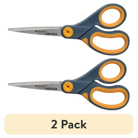 (2 pack) Westcott 8" Straight Titanium Bonded Non-Stick All-Purpose Scissors for High School