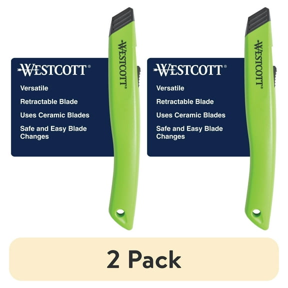 Westcott Full Size Auto Retractable Ceramic Utility Box Cutter, Plastic, Green, 1-Count