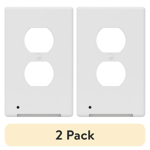 (2 pack) Westek LumiCover Classic Duplex Outlet Nightlight 5" Tall Wallplate, White