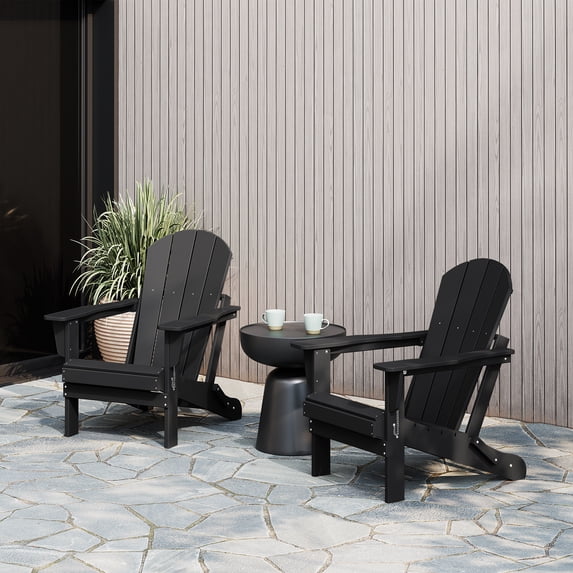 (2 pack) WestinTrends Malibu Outdoor Folding HDPE Adirondack Deck Chair - Patio & Outdoor Lounge, Weather‑Resistant, Black