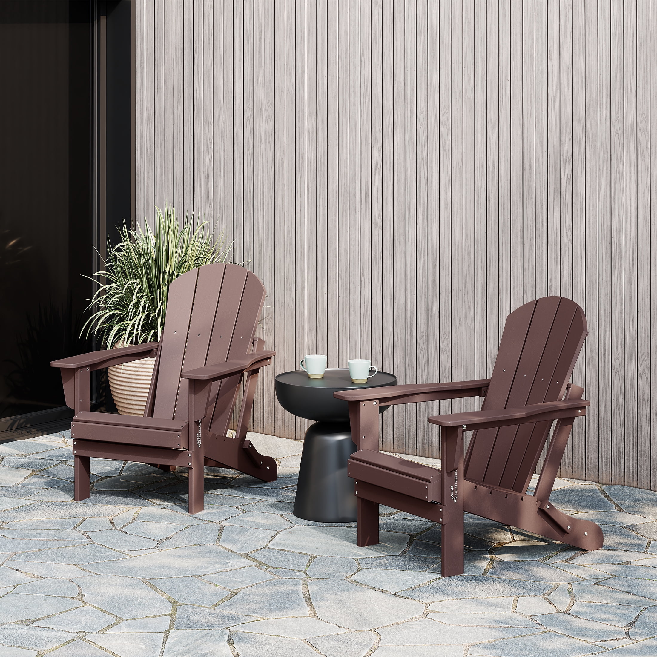 (2 pack) WestinTrends Malibu Outdoor Folding HDPE Adirondack Deck Chair - Patio & Outdoor Lounge, Weather‑Resistant, Dark Brown