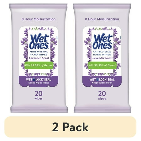 (2 pack) Wet Ones Antibacterial Hand Wipes, Lavender Floral Scent, 20 Ct Travel Pouch, 8 Hour Moisturization