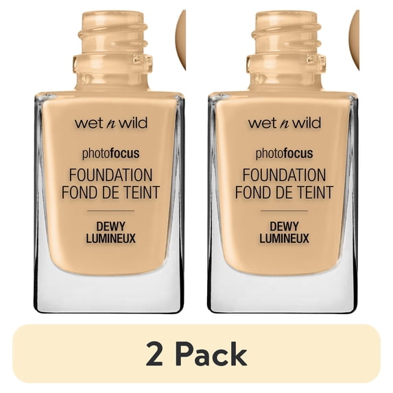 (2 pack) Wet n Wild Photo Focus Dewy Liquid Foundation Makeup, Buff Bisque, 1.0 fl oz
