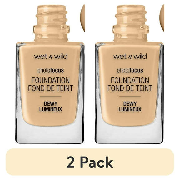 (2 pack) Wet n Wild Photo Focus Dewy Liquid Foundation Makeup, Buff Bisque, 1.0 fl oz