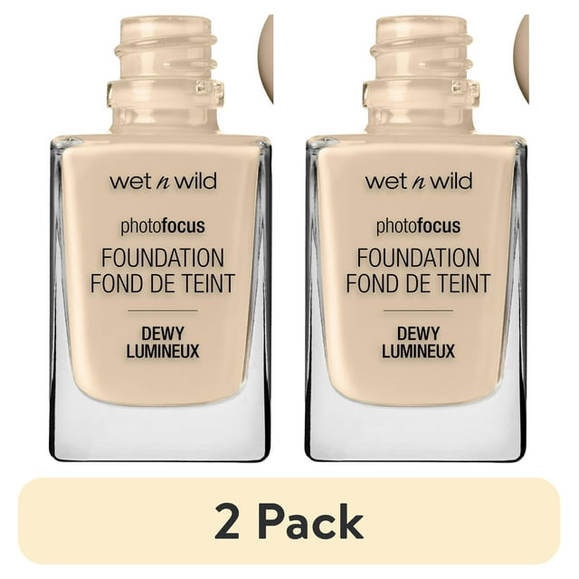 (2 pack) Wet n Wild Photo Focus Dewy Liquid Foundation Makeup, Porcelain, 1.0 fl oz