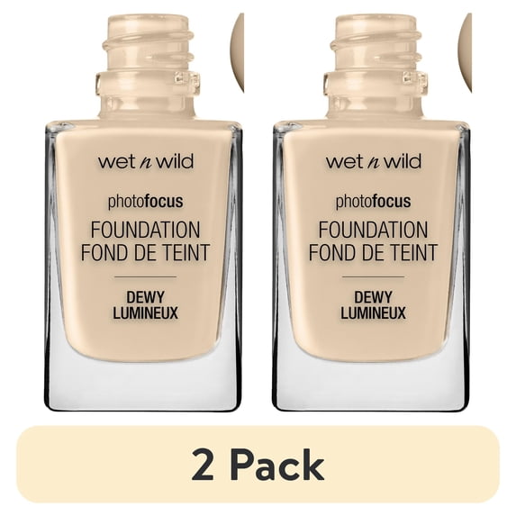 (2 pack) Wet n Wild Photo Focus Dewy Liquid Foundation Makeup, Porcelain, 1.0 fl oz