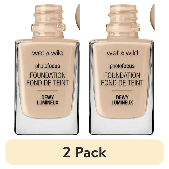 (2 pack) Wet n Wild Photo Focus Dewy Liquid Foundation Makeup, Shell Ivory, 1.0 fl oz