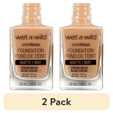 (2 pack) Wet n Wild Photo Focus Liquid Foundation Makeup, Matte, Cream Beige, 1.0 Fl oz