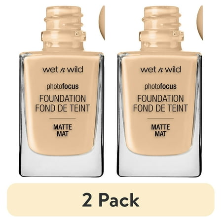 (2 pack) Wet n Wild Photo Focus Liquid Foundation Makeup, Matte, Soft Beige, 1.0 Fl oz