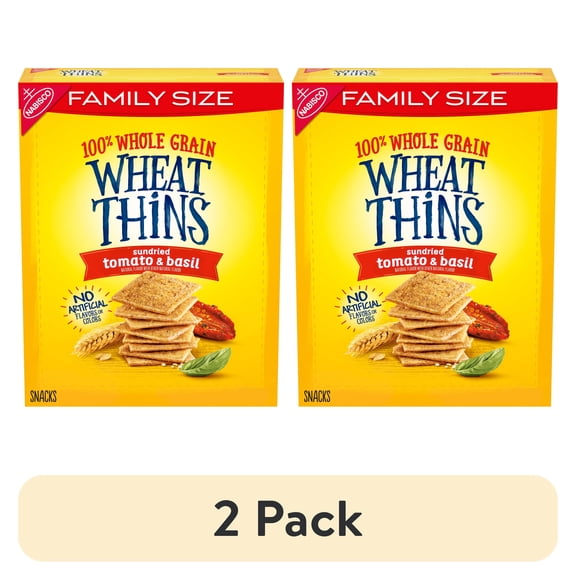 (2 pack) Wheat Thins Sundried Tomato & Basil Snacks, Whole Grain Wheat Crackers, Family Size, 13 oz