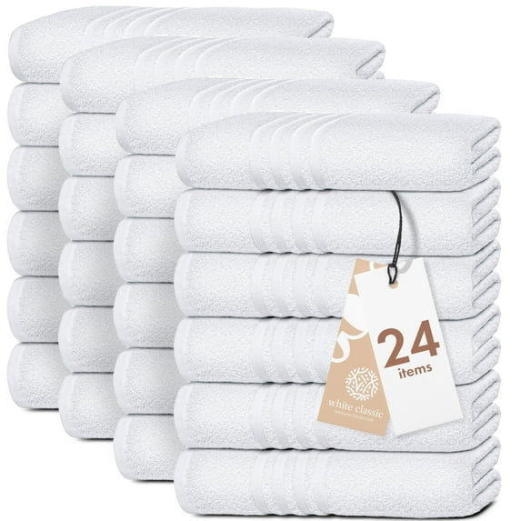 (2 pack) White Classic Wealuxe Collection 100% Cotton Hand Towels, White, 16 x 27, 12 Pack